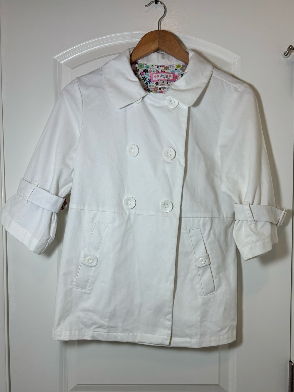 koi White Double-Breasted Short Trench Coat